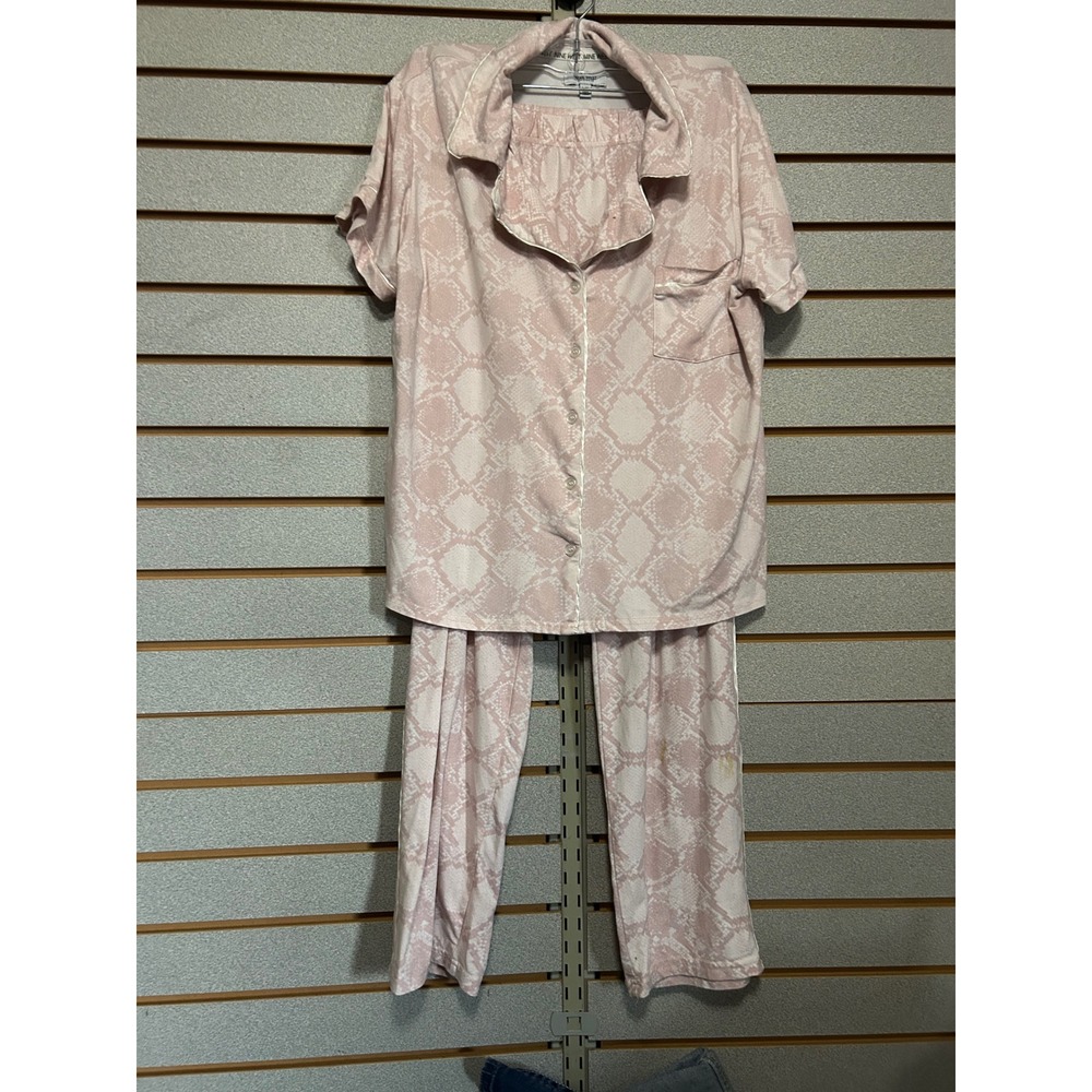 Nine West Sleepwear Womens Pink‎ Snakeskin Pajama Set Button Top Pants Large